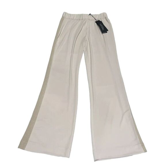 Tricotez Pants - Tricot Chic Beige Trousers With Gold Knit Wide Bend On Side Made In Italy Size 6